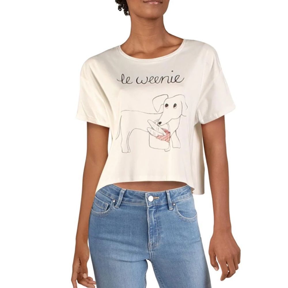 French Connection Le Weenie Cotton Graphic Box Top.Size M